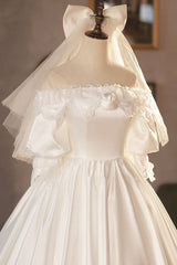 Wedding Dresses Shops, White Satin Lace Prom Dress, White Evening Dress, Wedding Dress