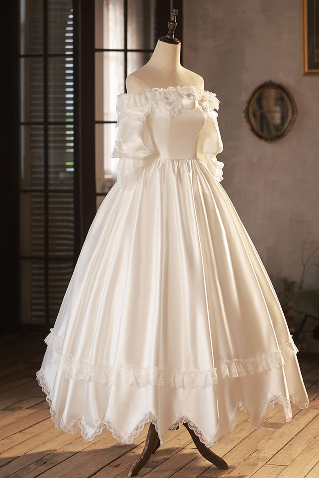 Wedding Dresses Shopping, White Satin Lace Prom Dress, White Evening Dress, Wedding Dress