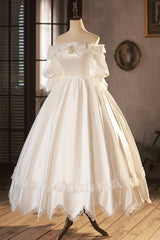 Wedding Dresses Shop, White Satin Lace Prom Dress, White Evening Dress, Wedding Dress