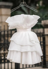 Midi Dress, White Short Party Dress Homecoming Dress