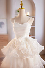 Prom Dresses2025, White Spaghetti Strap Tulle Short Prom Dress, White A-Line Homecoming Dress