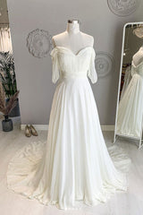 Bridesmaid Dresses Inspiration, White sweetheart chiffon long prom dress white formal dress