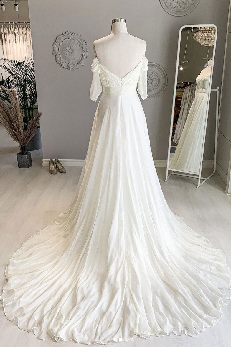 Bridesmaid Dress Inspiration, White sweetheart chiffon long prom dress white formal dress