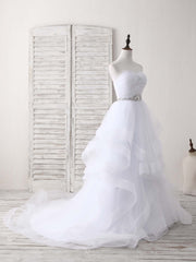 Bridesmaid Dress Outdoor Wedding, White Sweetheart Neck Tulle Long Prom Dress, White Formal Graduation Dress