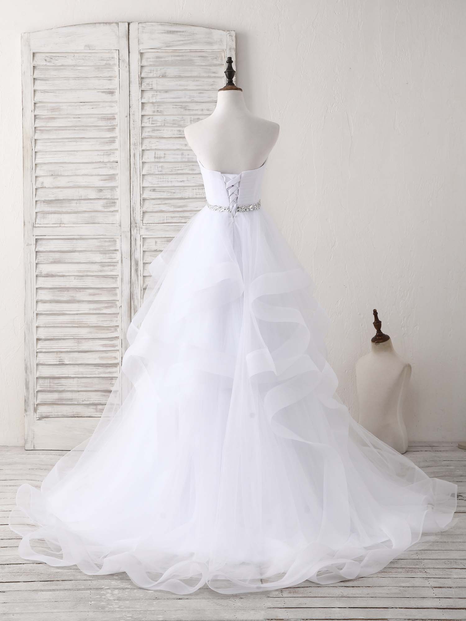 Bridesmaid Dresses Blue, White Sweetheart Neck Tulle Long Prom Dress, White Formal Graduation Dress