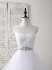 Bridesmaids Dresses Wedding, White Sweetheart Neck Tulle Long Prom Dress, White Formal Graduation Dress