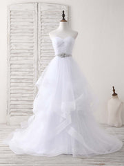 Bridesmaid Dresses Cheap, White Sweetheart Neck Tulle Long Prom Dress, White Formal Graduation Dress