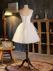 Prom Dress Blush, White Sweetheart Neck Tulle Short Prom Dress, Light Champagne Homecoming Dress