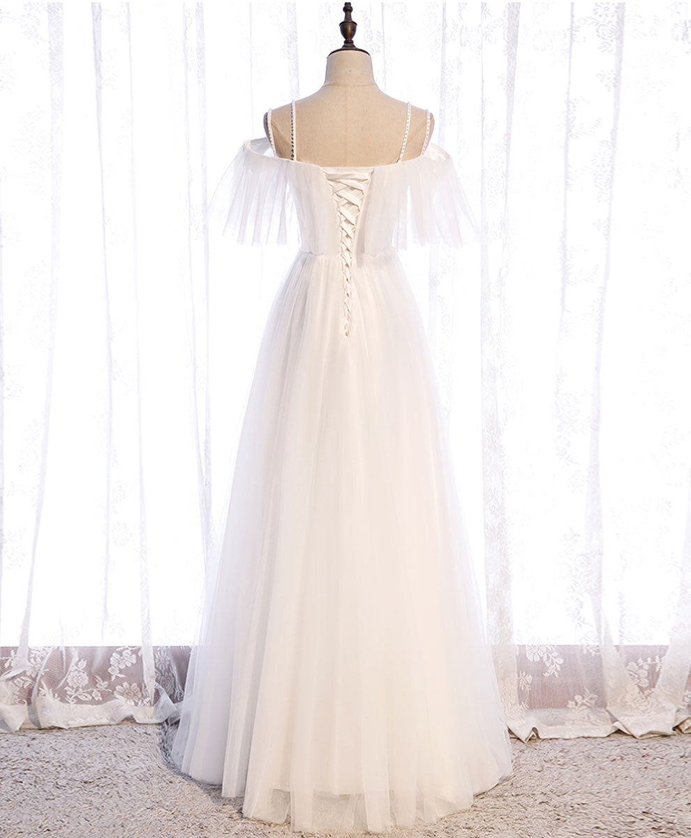 Formal Dress Elegant Classy, White Sweetheart Tulle Long Prom Dress, White Bridesmaid Dress
