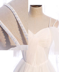 Formal Dress Short, White Sweetheart Tulle Long Prom Dress, White Bridesmaid Dress