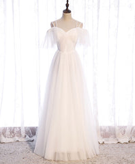Formal Dresses Pink, White Sweetheart Tulle Long Prom Dress, White Bridesmaid Dress