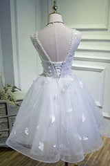 Party Dress Vintage, White Tulle Lace Short Prom Dress Pageant Dress, Cute Knee Length Party Dress