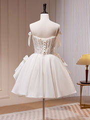 Evening Dresses Mermaid, White Tulle Lace Short Prom Dress, White Short Formal Dress