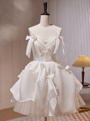 Evening Dress Short, White Tulle Lace Short Prom Dress, White Short Formal Dress