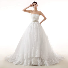 Wedding Dress Trends, White Tulle Lace Strapless With Sash Wedding Dresses