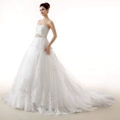 Wedding Dress Online, White Tulle Lace Strapless With Sash Wedding Dresses