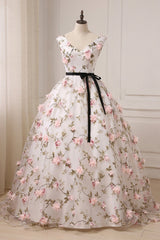 Prom Dress Trends 2026, White Tulle Long A-Line Prom Dress, White V-Neck Evening Dress