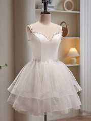 Evening Dress 1923S, White Tulle Short Prom Dresses, Cute White Puffy Homecoming Dresses