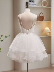 Evening Dress 1923, White Tulle Short Prom Dresses, Cute White Puffy Homecoming Dresses