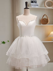 Evening Dresses 1923S, White Tulle Short Prom Dresses, Cute White Puffy Homecoming Dresses