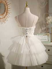 Evening Dress Mermaid, White Tulle Short Straps Party Dress Graduation Dresses, White Formal Dresses