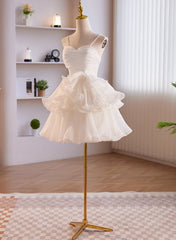 Prom Dresses 2022 Black Girl, White Tulle Straps Short Graduation Dress, White Tulle Sweetheart Prom Dress