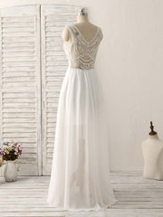 Party Dress Online Shopping, White V Neck Chiffon Long Prom Dresses, White Long Evening Dresses