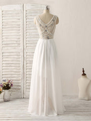 Party Dress Party Dress, White V Neck Chiffon Long Prom Dresses, White Long Evening Dresses