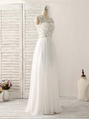 Party Dresses Weddings, White V Neck Chiffon Long Prom Dresses, White Long Evening Dresses
