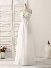 Party Dresses Online Shop, White V Neck Chiffon Long Prom Dresses, White Long Evening Dresses