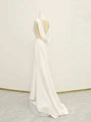 Party Dresses Classy, White v neck long prom dress, white evening dress