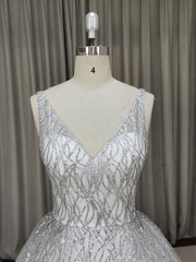Bridesmaid Dresses Blue, White V Neck Sequin Tulle Long Prom Dress White Tulle Evening Dress