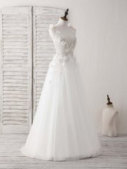 Bridesmaid Dresses Spring, White V Neck Tulle Beads Long Prom Dress White Evening Dress