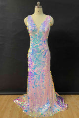 Homecoming Dress Shopping, Mermaid V-Neck Sequined Long Prom Dress
