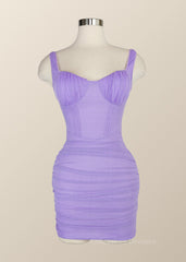 Homecoming Dresses 53 Year Old, Wide Straps Lavender Ruched Bodycon Mini Dress