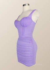 Homecoming Dresses Simples, Wide Straps Lavender Ruched Bodycon Mini Dress