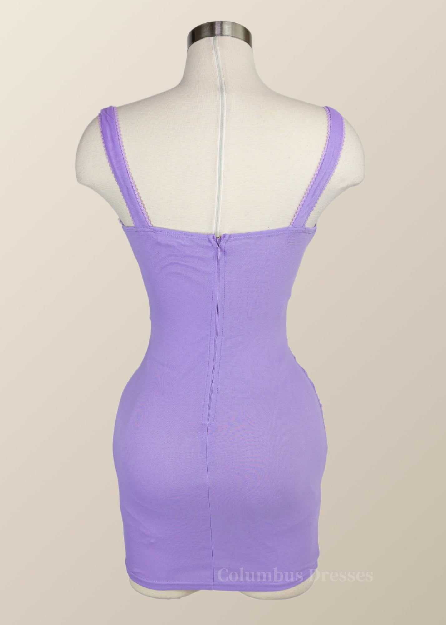 Homecoming Dress Simple, Wide Straps Lavender Ruched Bodycon Mini Dress