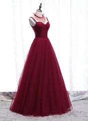 Flower Girl, Wine Red Beaded Straps Party Dress Prom Dress, Beaded Tulle Formal Dress