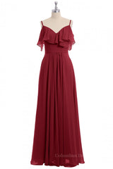 Formal Dress Summer, Wine Red Chiffon A-line Ruffles Long Bridesmaid Dress