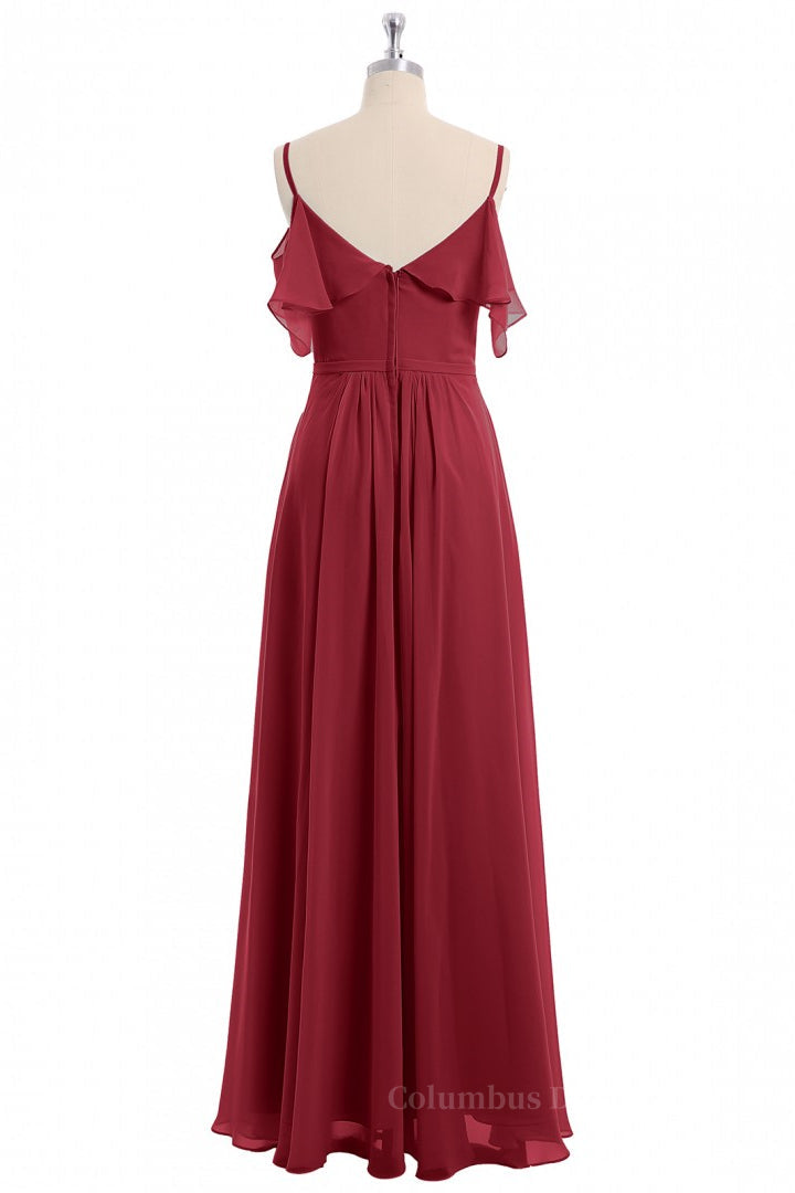 Formal Dresses For Woman, Wine Red Chiffon A-line Ruffles Long Bridesmaid Dress