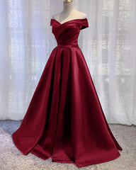 Wedding Dress Styling, Wine Red Floor Length Off Shoulder Wedding Party Dress, Dark Red Prom Dress