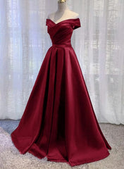 Weddings Dress Styles, Wine Red Floor Length Off Shoulder Wedding Party Dress, Dark Red Prom Dress