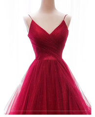 Prom Dresses Sage Green, Wine Red Layers Tulle V-neckline Straps Formal Dress, Wine Red Evening Dress Party Dress