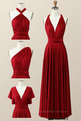 Formal Dresses On Sale, Wine Red Long Convertible Dresses