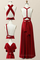Formal Dress On Sale, Wine Red Long Convertible Dresses