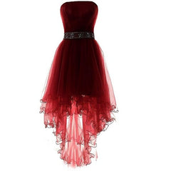 Evening Dress With Sleeve, Wine Red Lovely High Low Tulle Homecoming Dress, Cute Party Dress