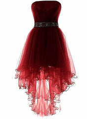 Evening Dress Green, Wine Red Lovely High Low Tulle Homecoming Dress, Cute Party Dress