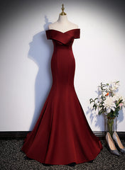 Bridesmaid Dress Shops, Wine Red Mermaid Off Shouler Evening Dress, Wine Red Long Prom Dress Party Dress