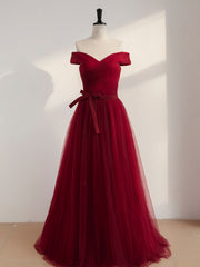 Prom Dress Classy, Wine Red Off Shoulder Simple Sweetheart Floor Length Party Dress, Dark Red Formal Dress