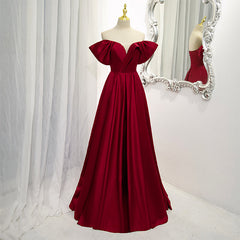 Evening Dresses Black, Wine Red Satin A-line Floor Length Party Dresses, Burgundy Long Formal Dresses